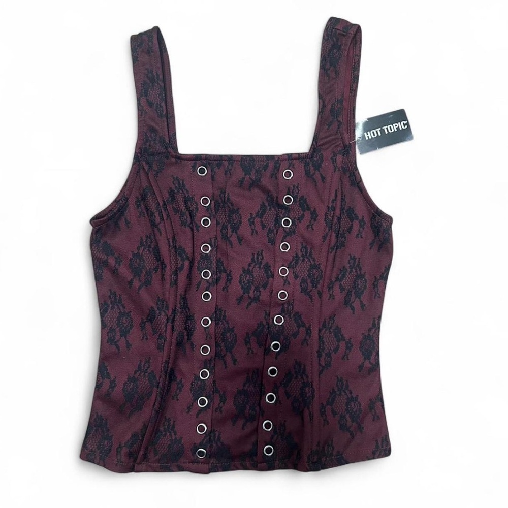 NWT Hot Topic Maroon and Black Corset Top